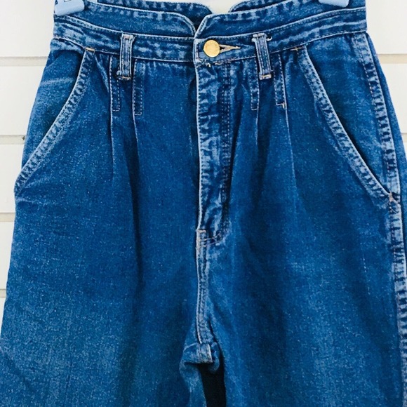 Vtg Womens 3/4 Tres Jolie Blue Jeans High Waist Mom Pleated Tapered 30" Inseam - Picture 2 of 9
